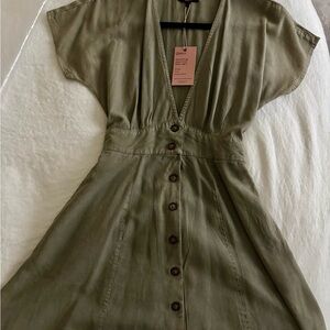 Quince Olive Green Button-Down Dress